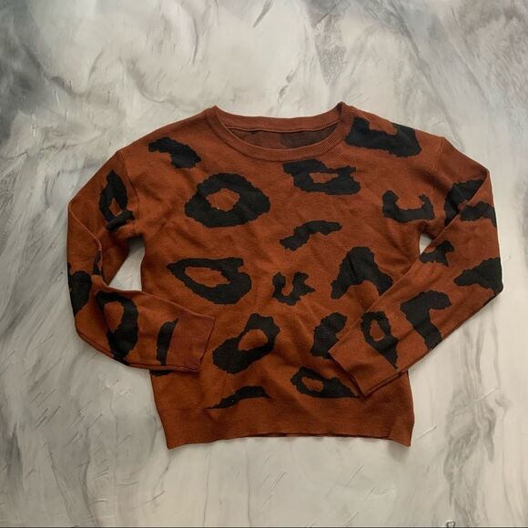 Leopard Animal Print Brown Black Print Sweater M L - Picture 1 of 2